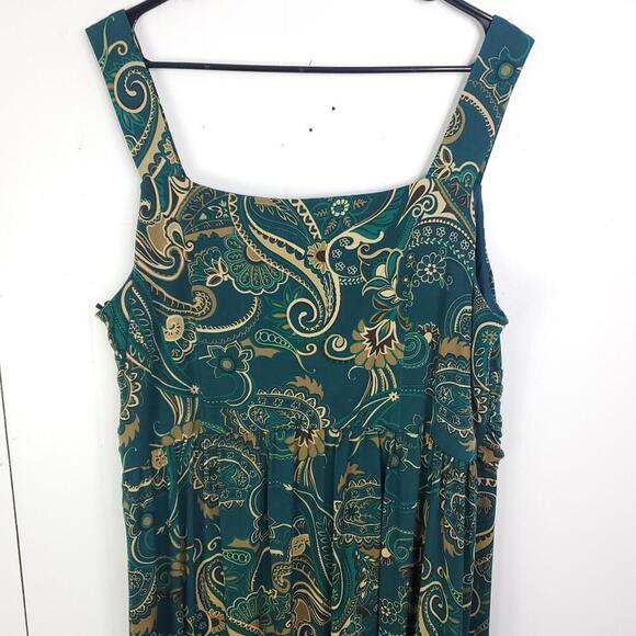 Le Bos Dress Womens 18W Colorful Green Paisley Ruched Draped Waist Flattering - Picture 10 of 11